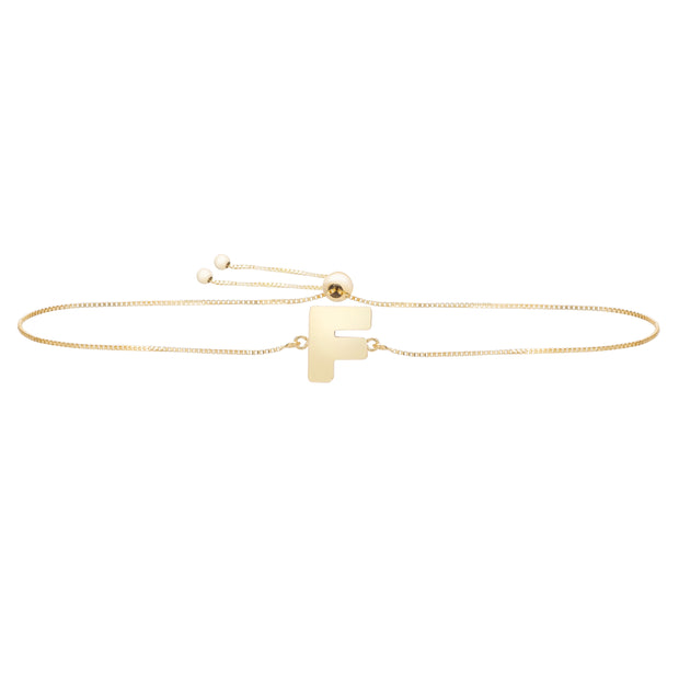 14K Gold Initial F Bolo Bracelet