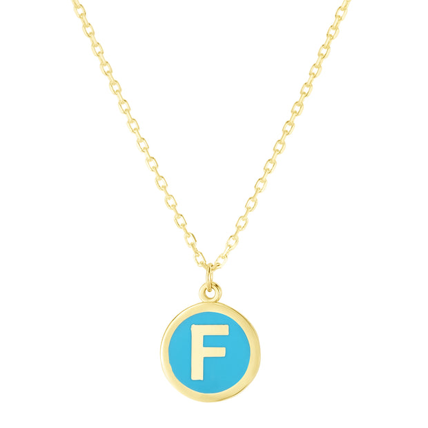 14K Turquoise Enamel F Initial Bracelet