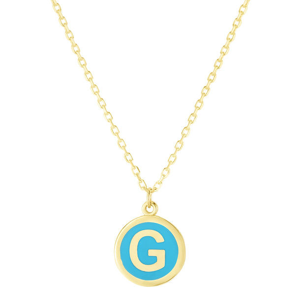 14K Turquoise Enamel G Initial Bracelet