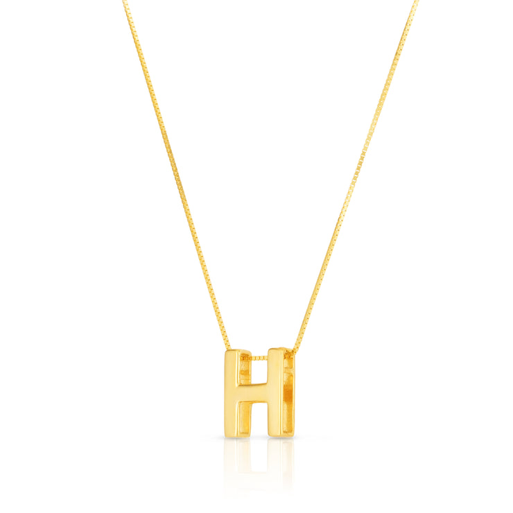 14K Gold Block Letter Initial H Necklace