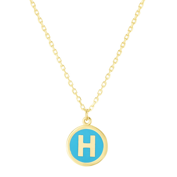 14K Turquoise Enamel H Initial Necklace