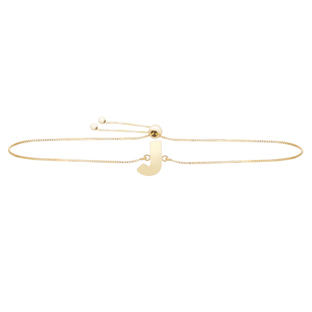 14K Gold Initial J Bolo Bracelet