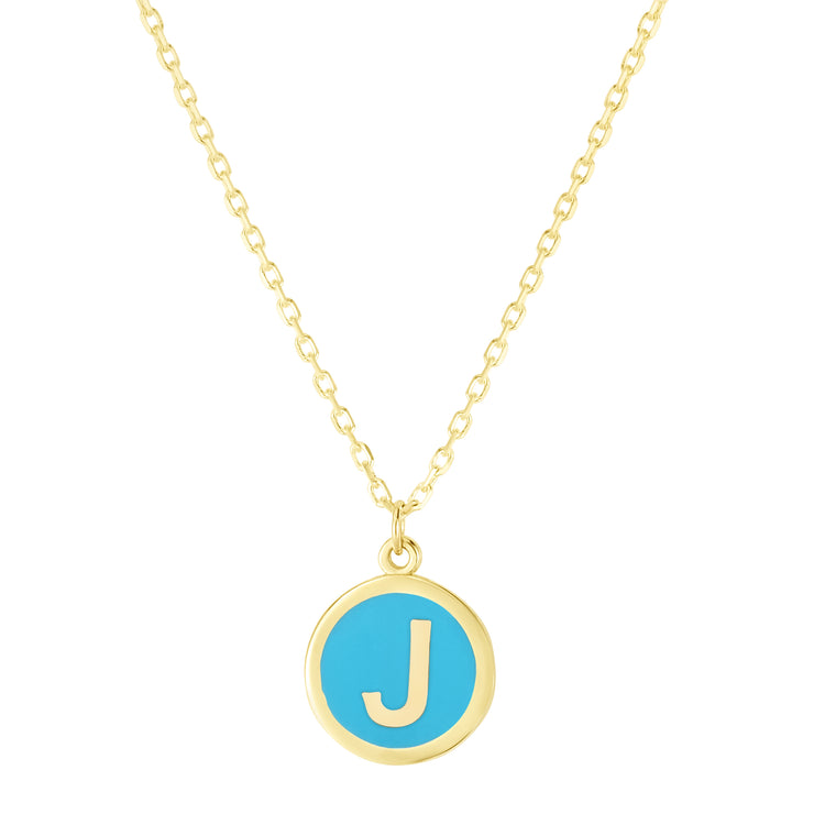14K Turquoise Enamel J Initial Necklace