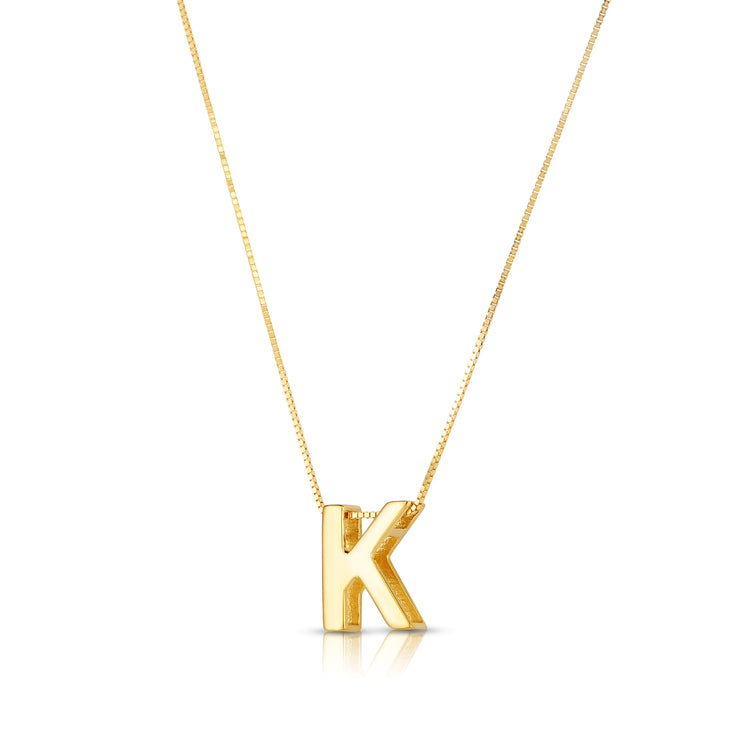 14K Gold Block Letter Initial K Necklace