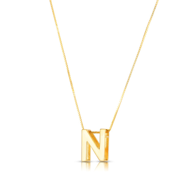 14K Gold Block Letter Initial N Necklace