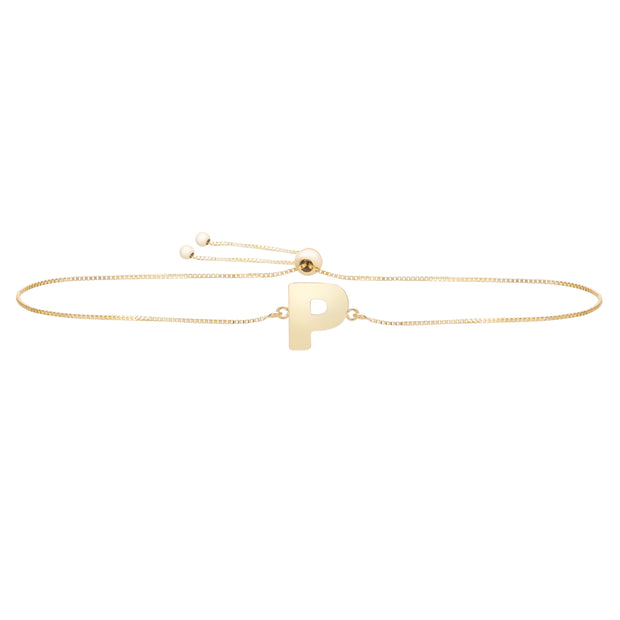 14K Gold Initial P Bolo Bracelet