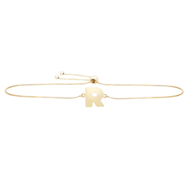 14K Gold Initial R Bolo Bracelet