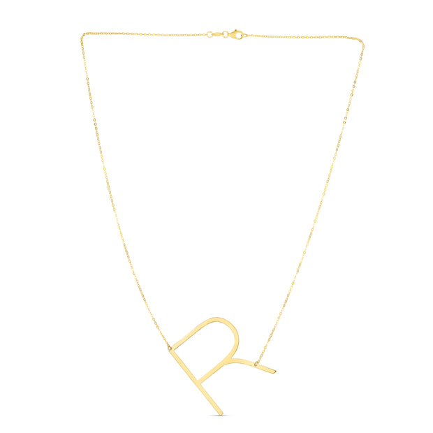 14K Gold Large Initial R Necklace