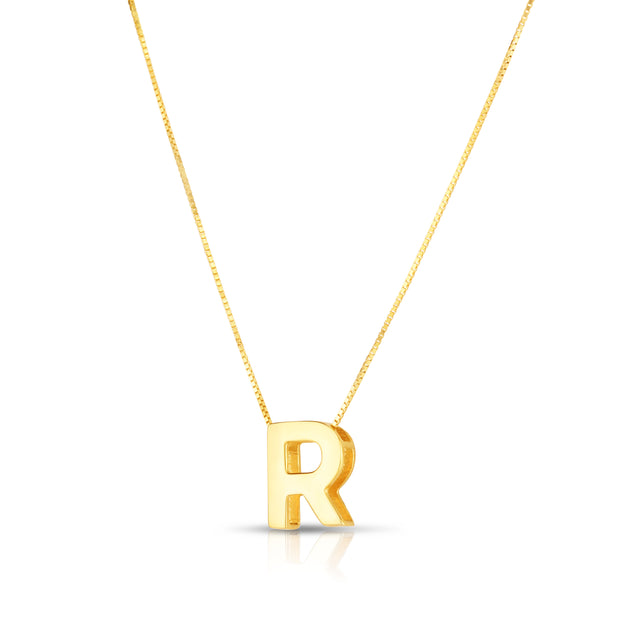 14K Gold Block Letter Initial R Necklace