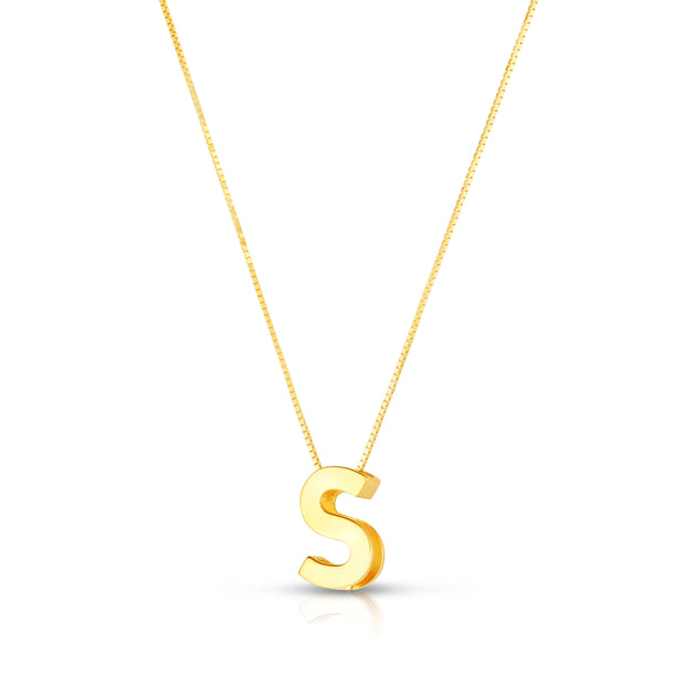 14K Gold Block Letter Initial S Necklace