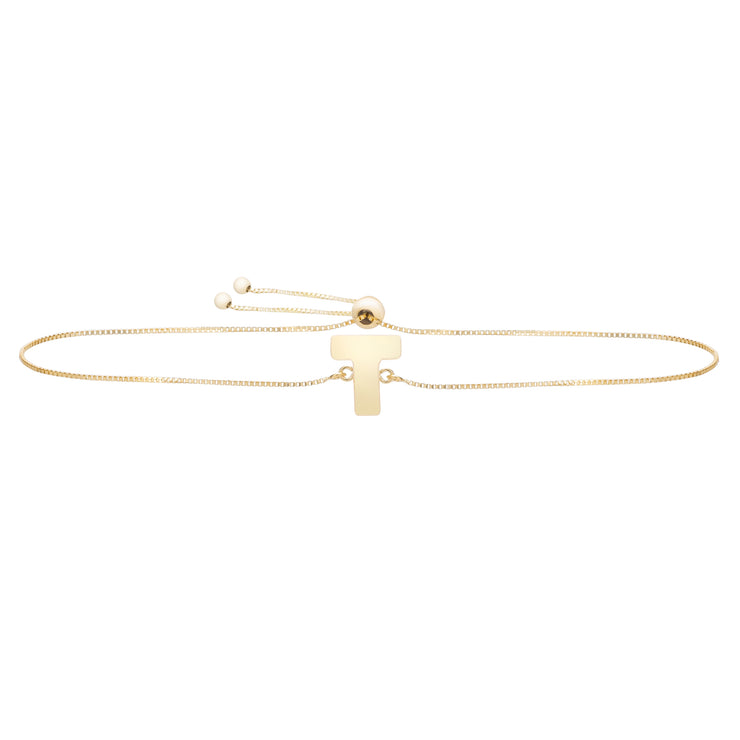 14K Gold Initial T Bolo Bracelet