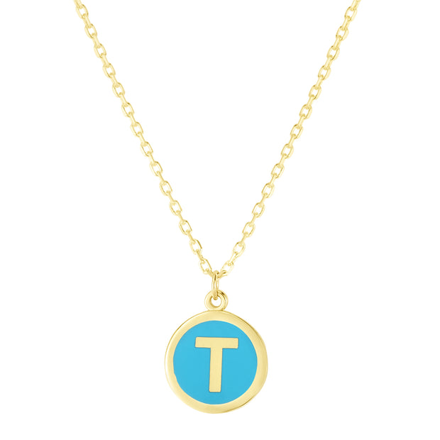 14K Turquoise Enamel T Initial Bracelet