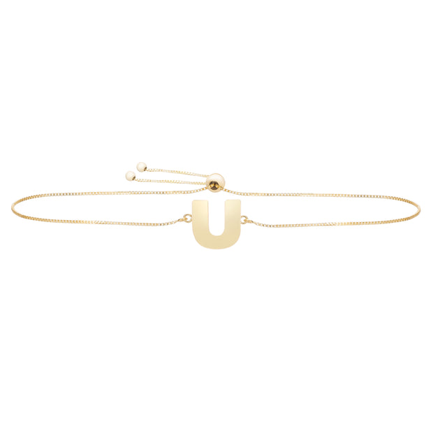 14K Gold Initial U Bolo Bracelet