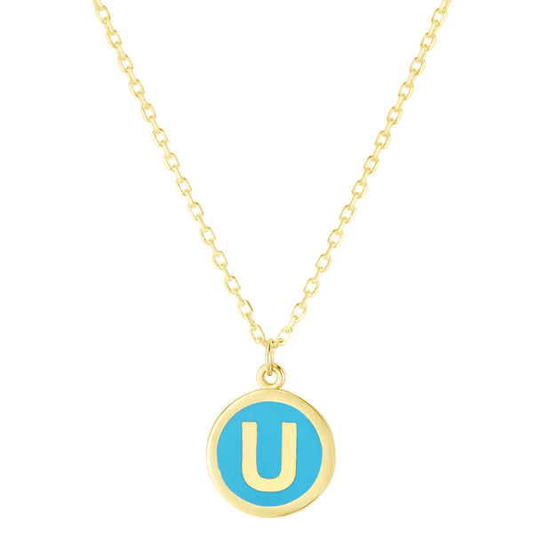 14K Turquoise Enamel U Initial Bracelet