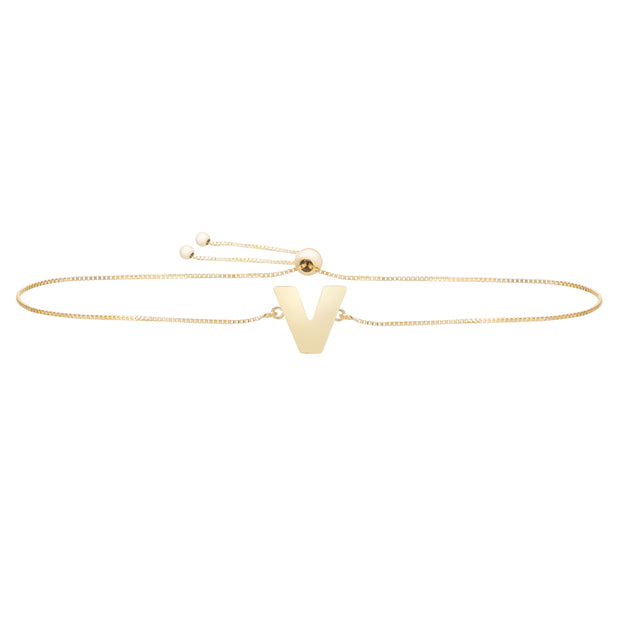 14K Gold Initial V Bolo Bracelet