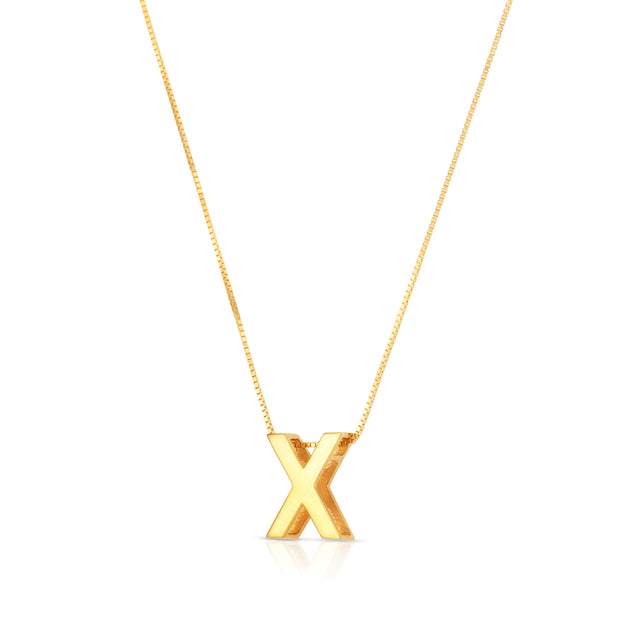 14K Gold Block Letter Initial X Necklace