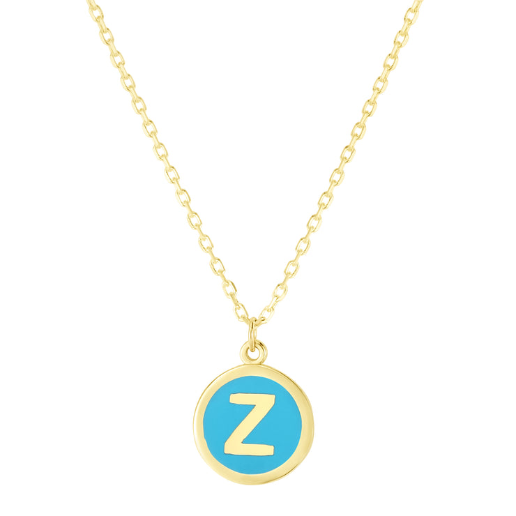 14K Turquoise Enamel Z Initial Necklace
